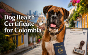 Boxer dog in Colombia with health documents