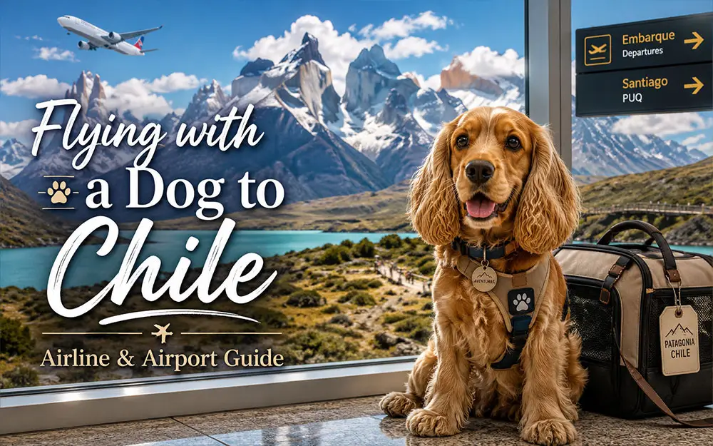 picture of a cocker spaniel in front of Patagonia Chile