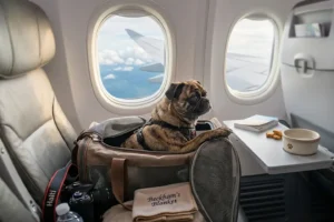 beckham flying internationally looking out the window of airplane