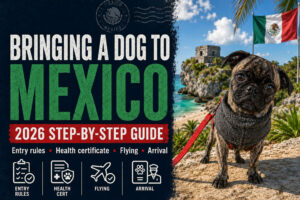 Beckham the golden brindle pug in Tulum Mexico