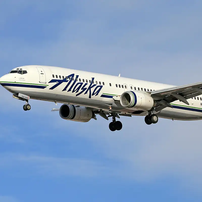 flying with a dog alaska airlines Alaska Airllines jet taking off