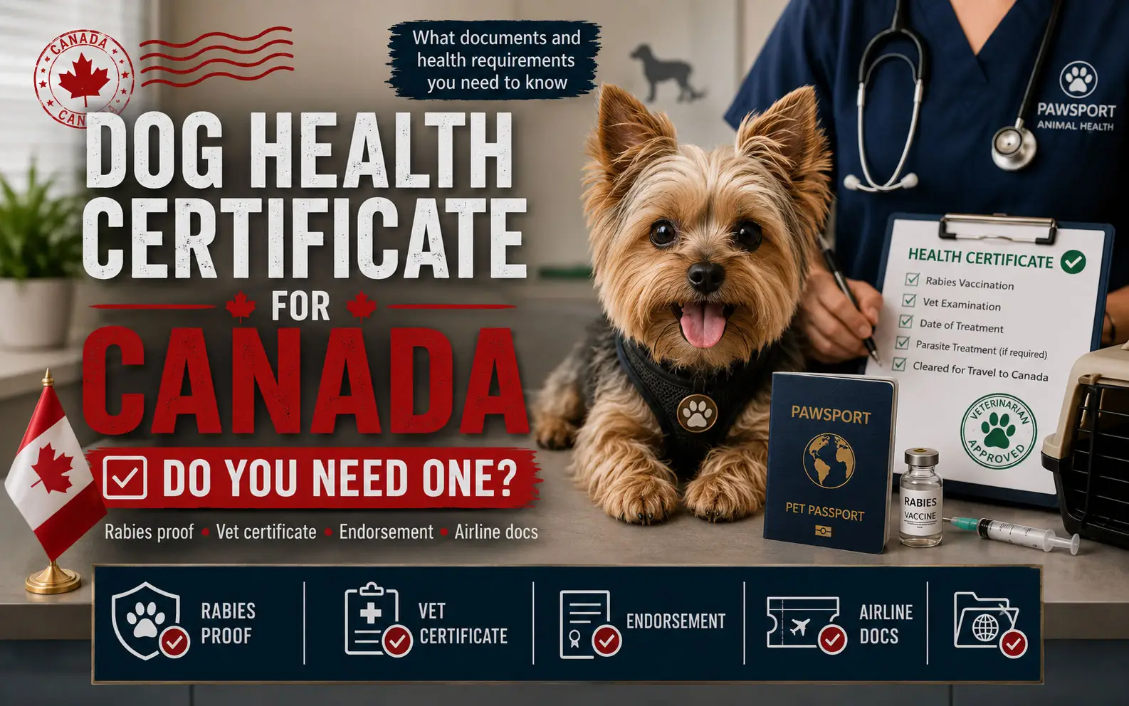 Brindle pug named Beckham getting a vet checkup to go to Canada