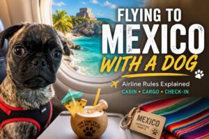 Beckham the pug on a flight to mexico sipping on a dog margarita