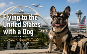 Bulldog sitting at the LAX airport