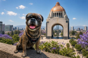 Beckham posing in front of a Mexico City landmark