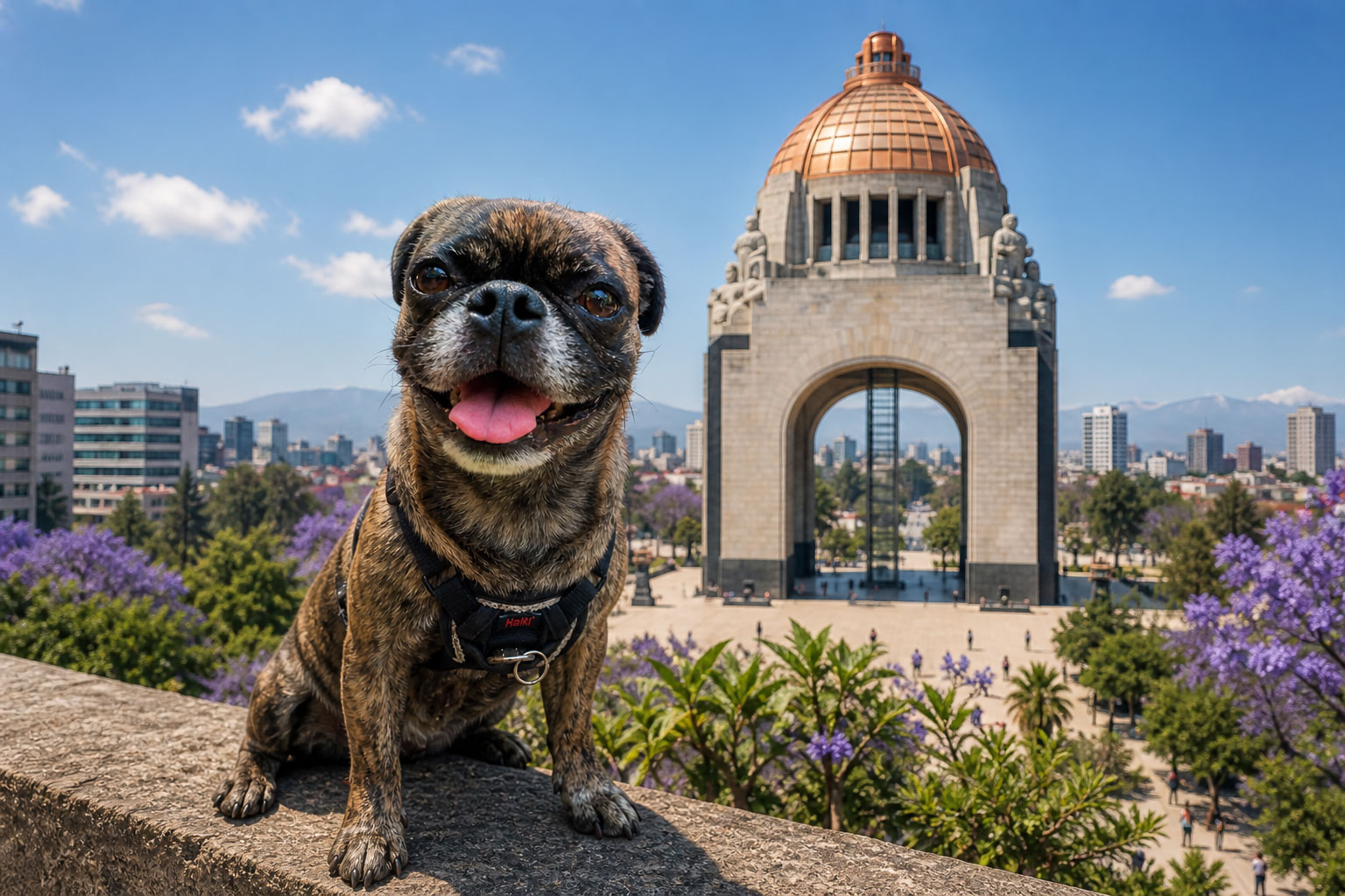 Beckham posing in front of a Mexico City landmark